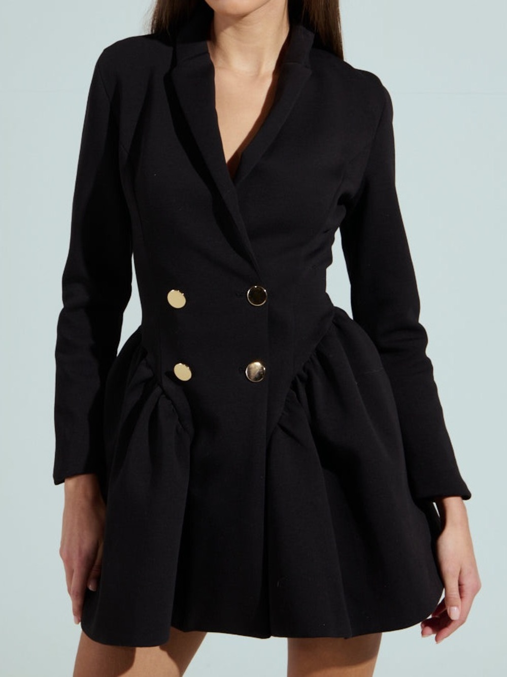 AKIRA Black Peplum Blazer Dress with Gold Buttons